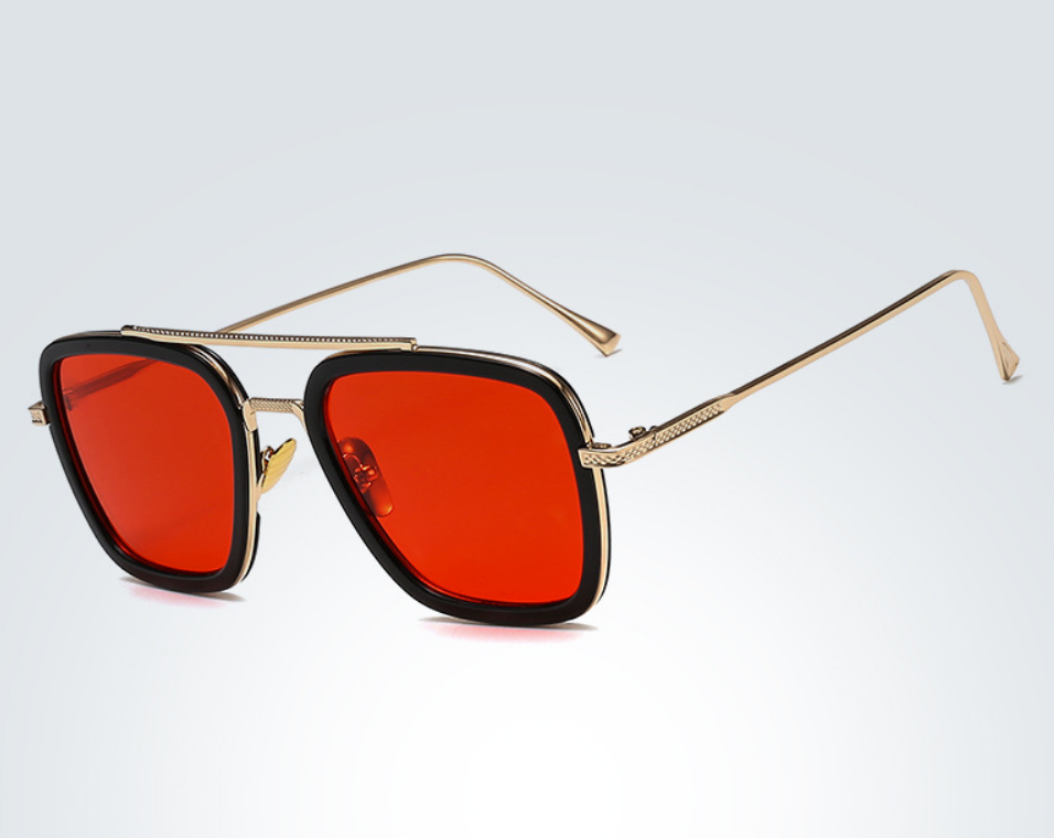 Gold and red sunglasses best sale