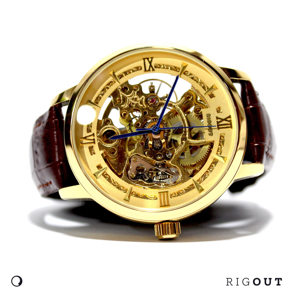 TORUS Golden Mechanical Watch with Brown Strap