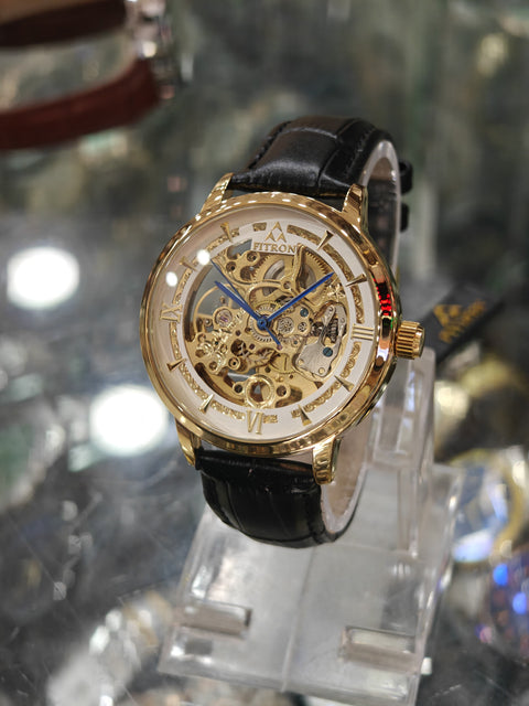 TORUS - Golden White Mechanical Watch with Black Strap By Fitron