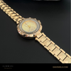 Bold Crystal Round Golden Off White Ladies Watch