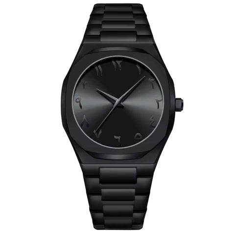 AURA BLACK - Stainless Steel Case Watch With Arabic Numerics And 5 Years of Warranty