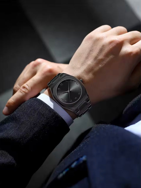 AURA BLACK - Stainless Steel Case Watch With Arabic Numerics And 5 Years of Warranty