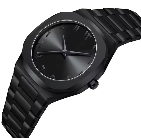 AURA BLACK - Stainless Steel Case Watch With Arabic Numerics And 5 Years of Warranty