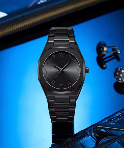 AURA BLACK - Stainless Steel Case Watch With Arabic Numerics And 5 Years of Warranty