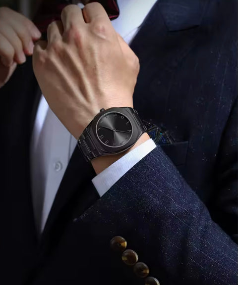 AURA BLACK - Stainless Steel Case Watch With Arabic Numerics And 5 Years of Warranty