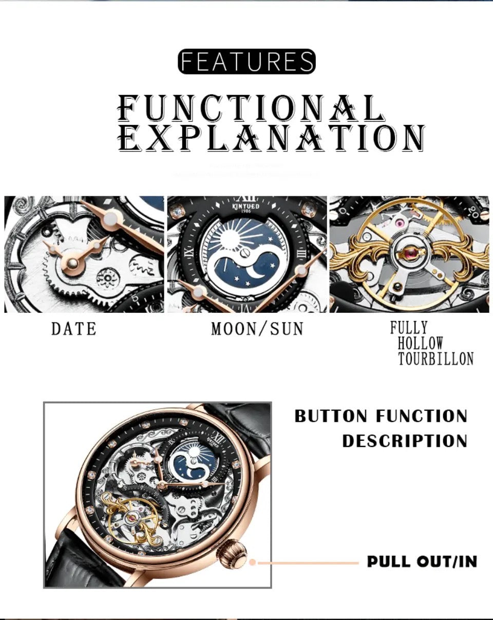Multiple Time Tourbillion Automatic Skeleton Watch with Brown Strap ...