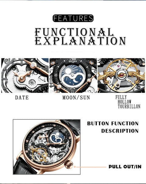 Multiple Time Tourbillion Automatic Skeleton Watch
