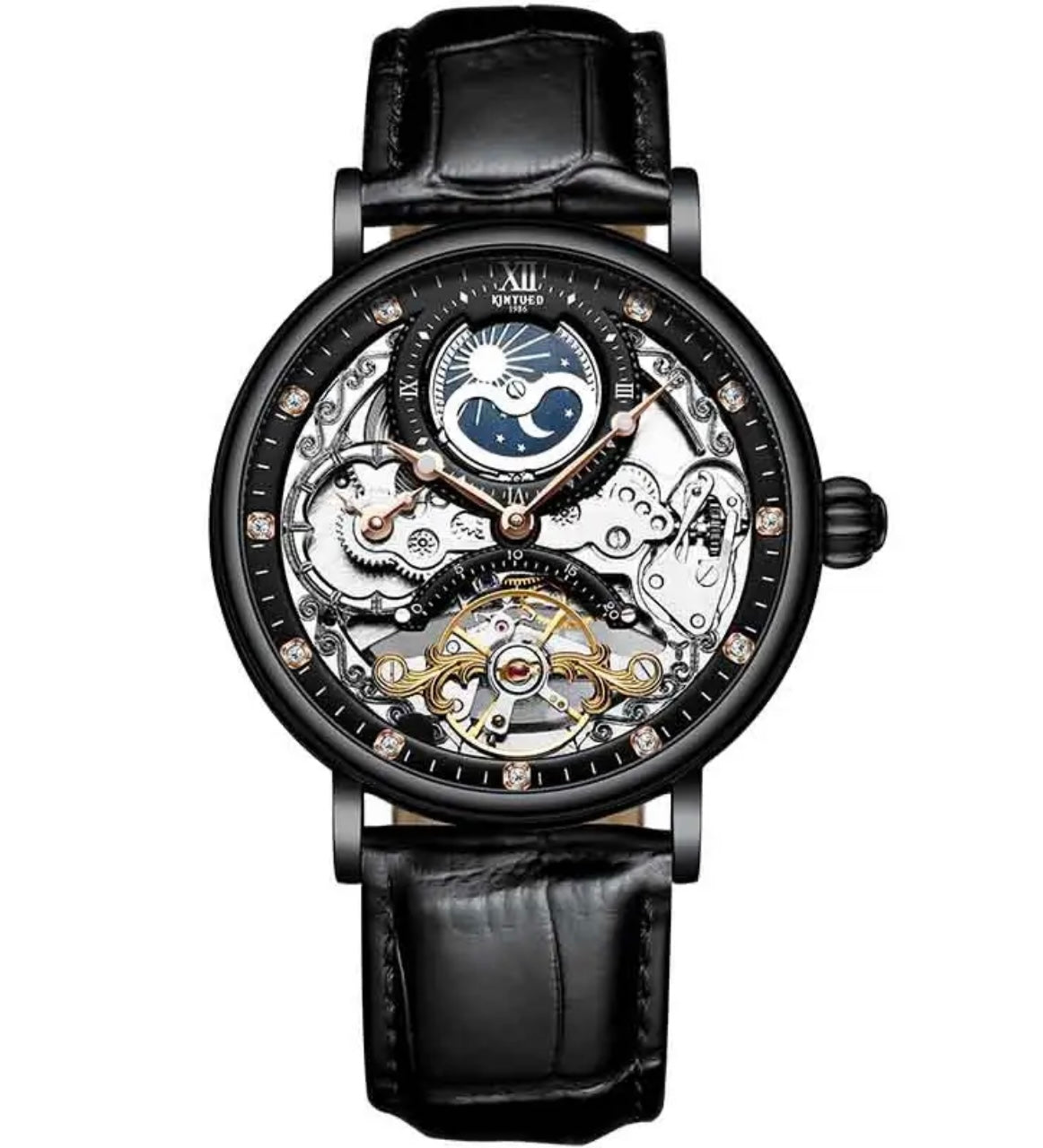 Multiple Time Tourbillion Automatic Skeleton Watch with Brown Strap ...