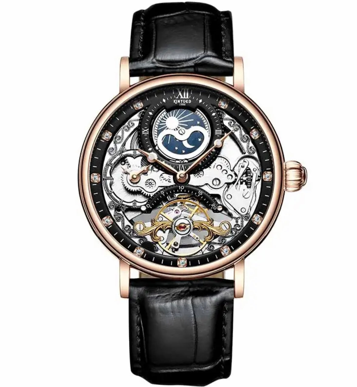 Multiple Time Tourbillion Automatic Skeleton Watch with Brown Strap ...