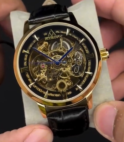 TORUS - Golden Black Watch with Black Leather Strap by fitron