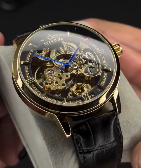 TORUS - Golden Black Watch with Black Leather Strap by fitron