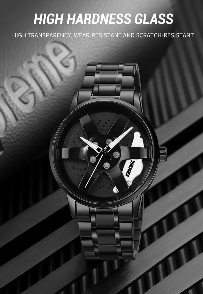 Wheel Rotation Watch Black Red Sport Rim Watch with Stainless Steel Strap | Buy Automatic ...