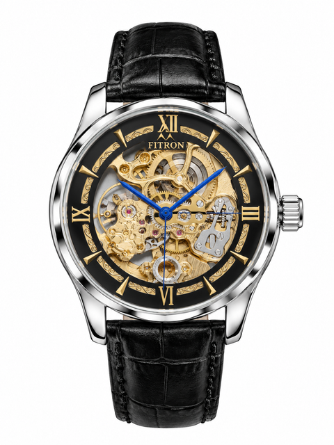 TORUS - Silver Black Mechanical Watch with Black Strap By Fitron