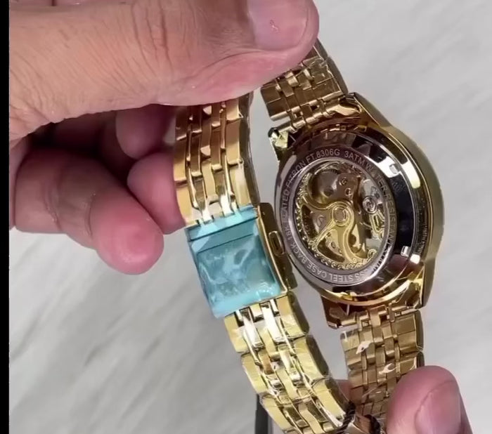Golden Silver Mechanical Watch with Stainless Steel Strap Buy