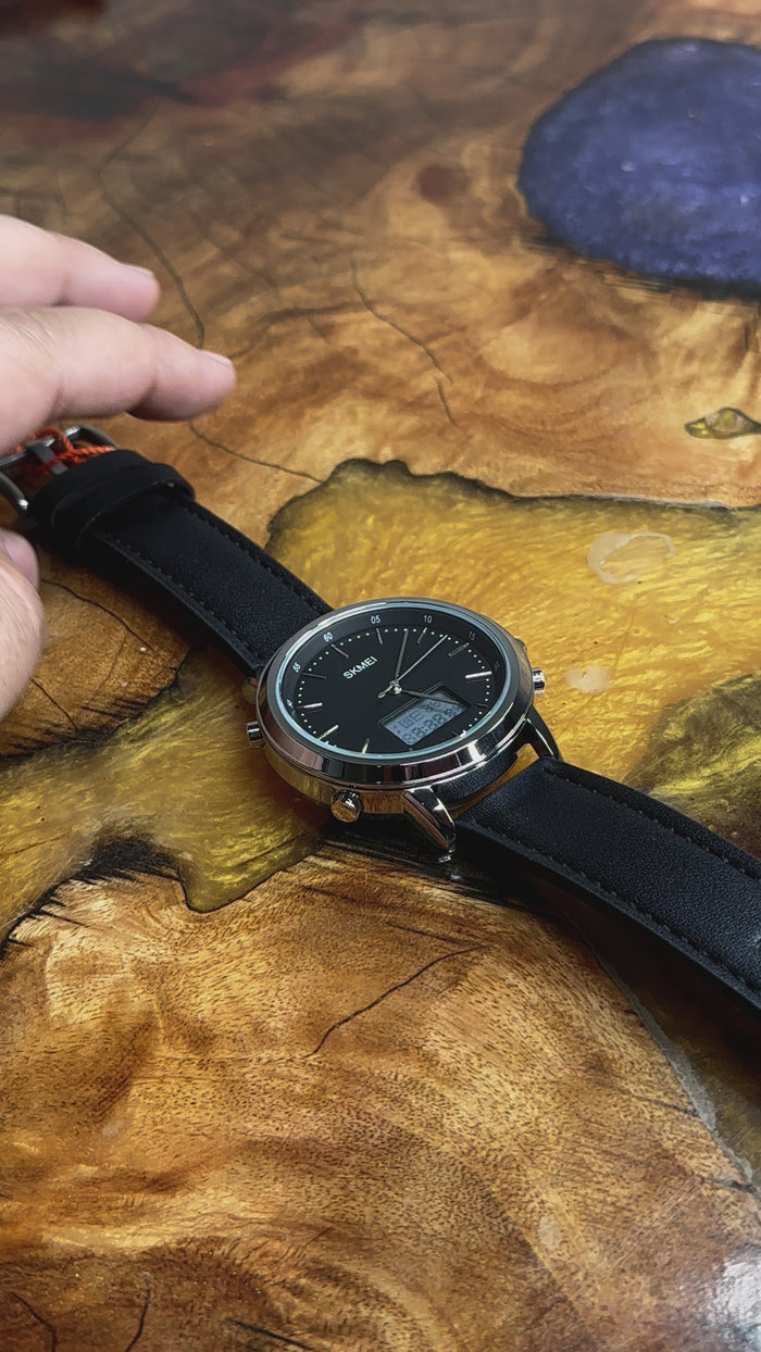 RELOJ ORIGINAL SKMEI DUAL TIME MINIMAL WATCH WITH LEATHER STRAP