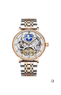 Multiple Time Tourbillion Automatic Skeleton Watch With Two Tone Chain