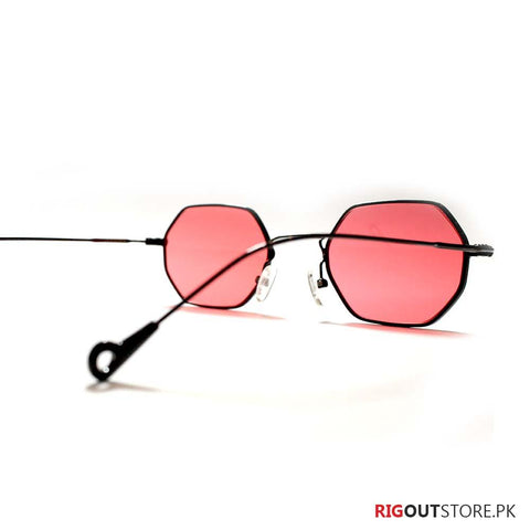 Hexagon - Red Black Pencil Thin Frame Sunglasses