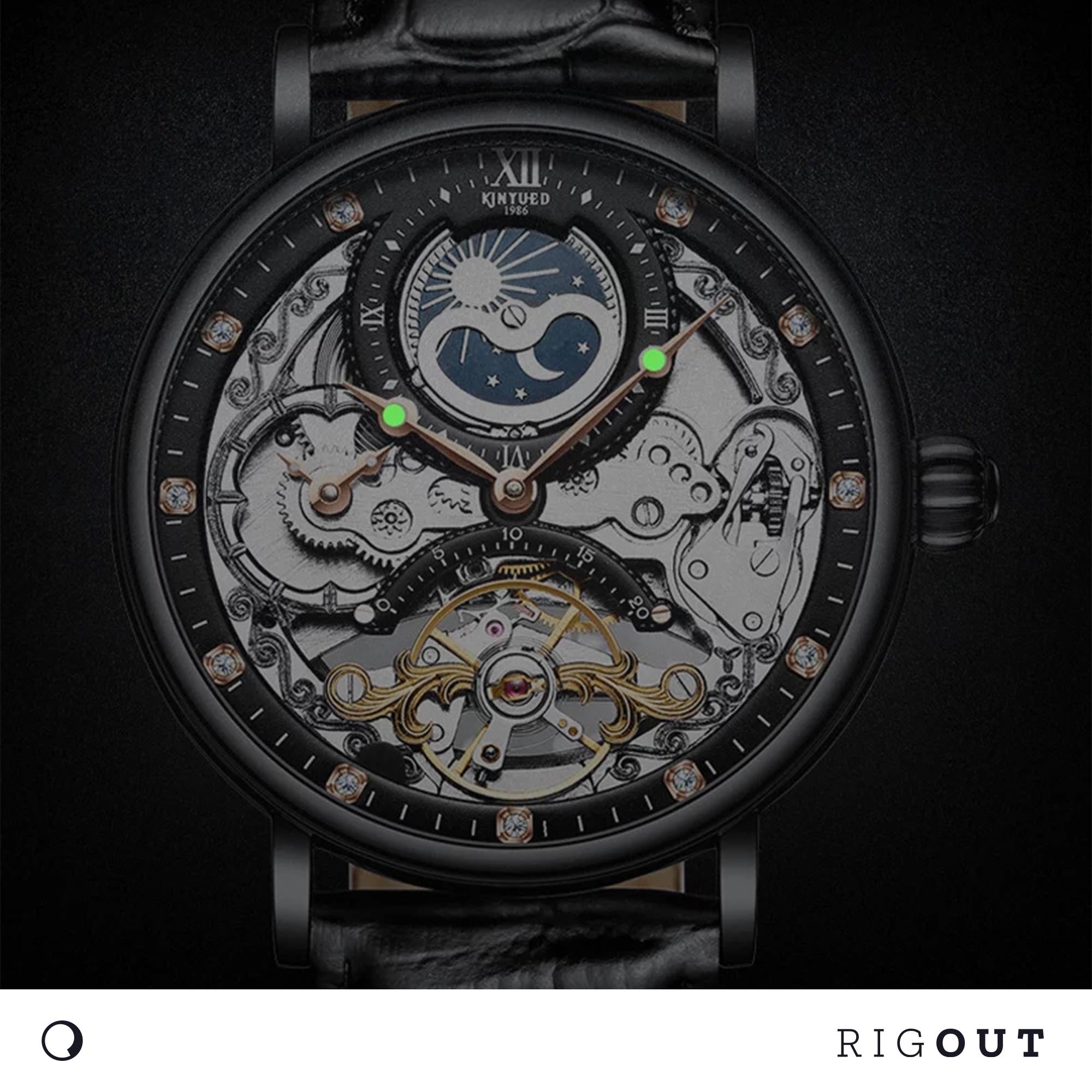 Multiple Time Tourbillion Automatic Skeleton Watch with Brown Strap ...
