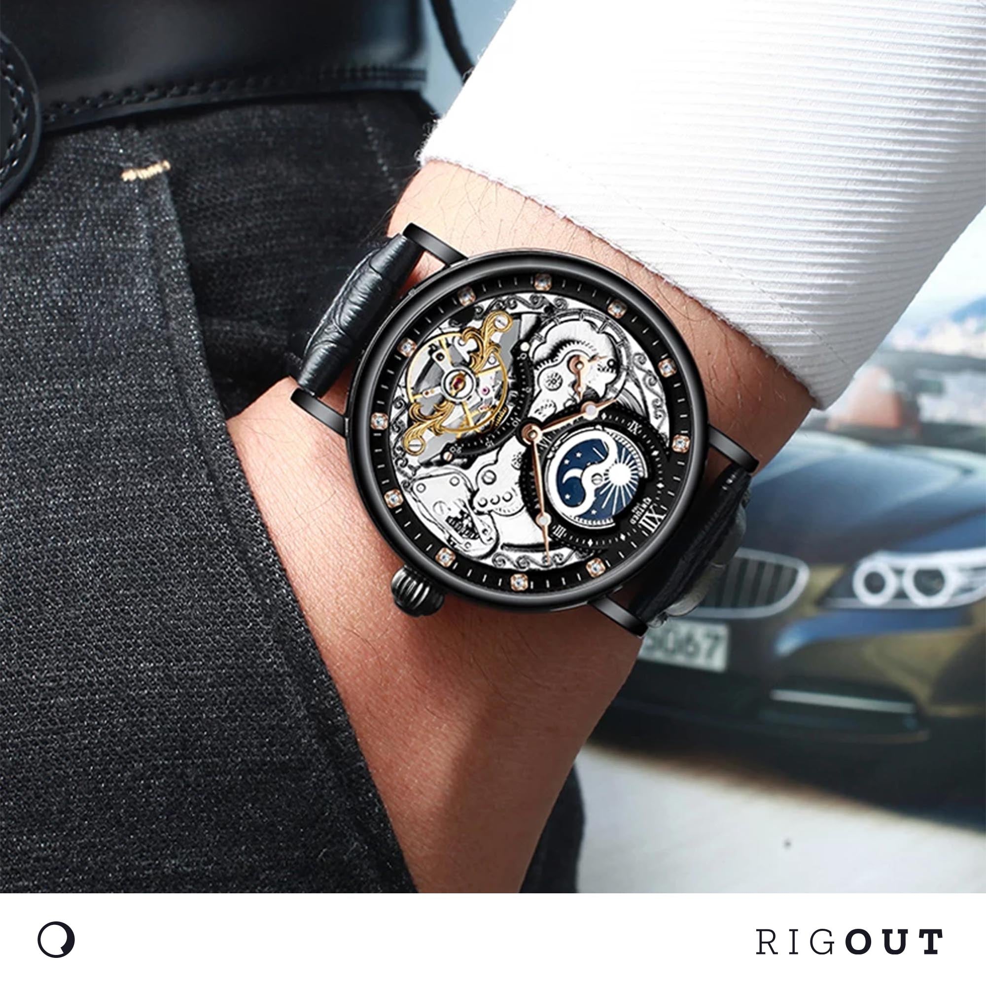Multiple Time Tourbillion Automatic Skeleton Watch with Brown Strap ...