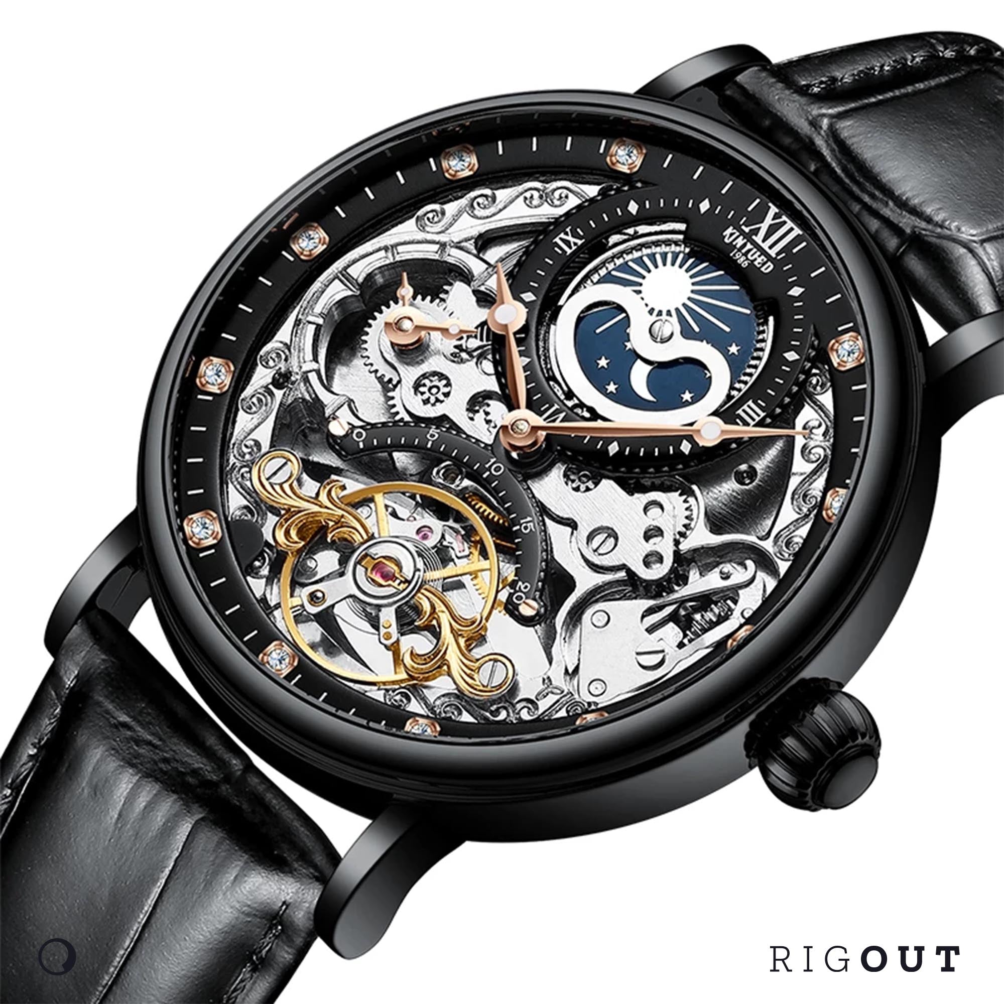 Multiple Time Tourbillion Automatic Skeleton Watch with Brown Strap ...