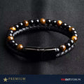 TANGER -  Leather & Tiger Eye Beads Bracelet